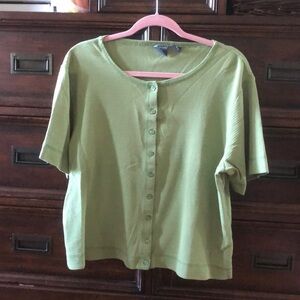 Vintage 90s Mountain Lake Green waffle knit short sleeve button up top size XL